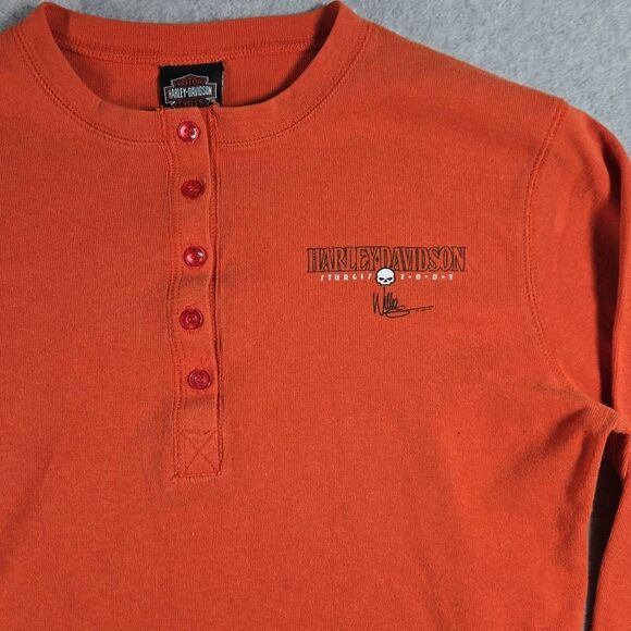 Vintage Womens Henley Thermal Harley Davidson T Shirt 2001 made in USA Large - Picture 2 of 12